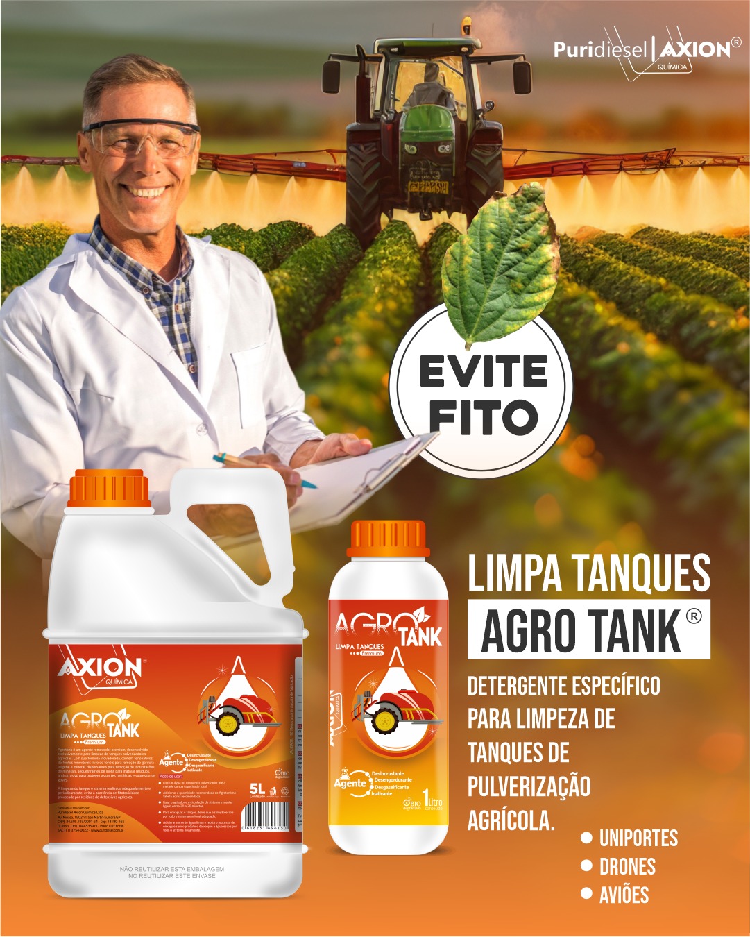 AGRO TANK  5 L- limpa tanque. Agente removedor de incrustações e Descontaminante
