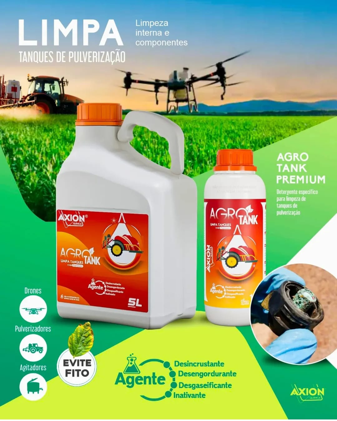 AGRO TANK  5 L- limpa tanque. Agente removedor de incrustações e Descontaminante