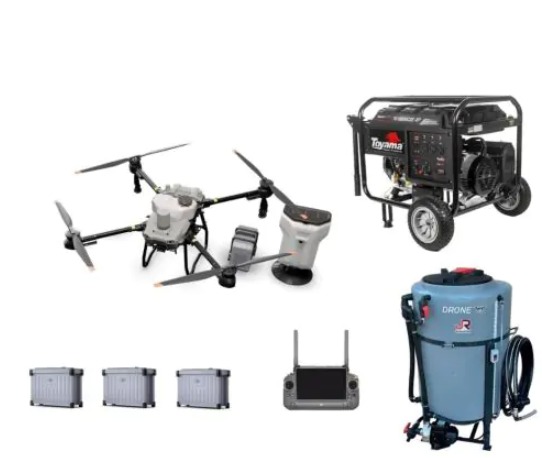 Drone DJI Agras T25 + 3 Baterias + Carregador + Dispersor de Sólidos + Gerador Toyama 8kva + Misturador de Calda 320l + Case (Kit 6) | Drone de Pulverização Agrícola | Homologado na Anatel